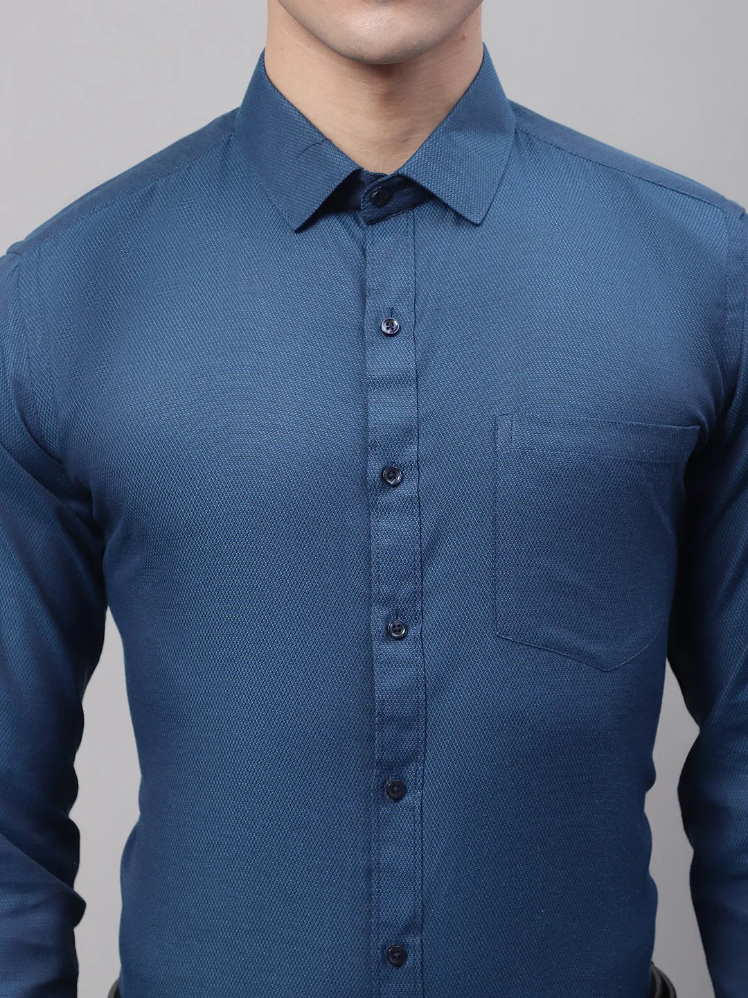 Style Quotient Men Blue Solid Self Design Polycotton Regular Fit Formal  Shirt