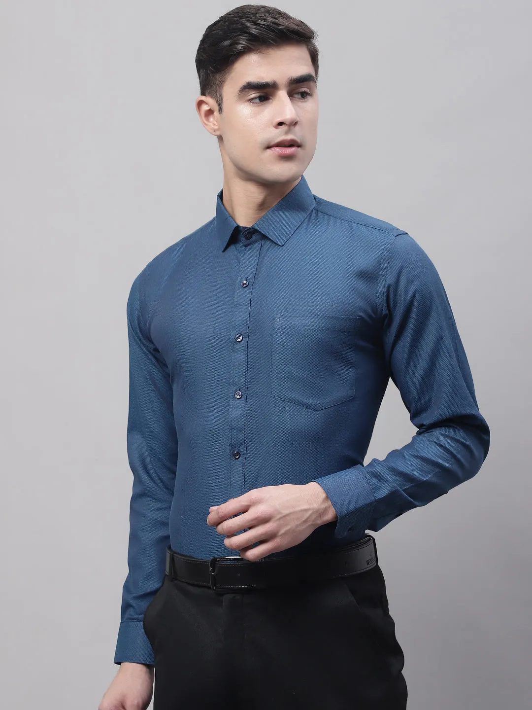 Style Quotient Men Blue Solid Self Design Polycotton Regular Fit Formal  Shirt