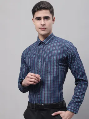 Style Quotient Men Navy Checked Polycotton Regular Fit Formal  Shirt