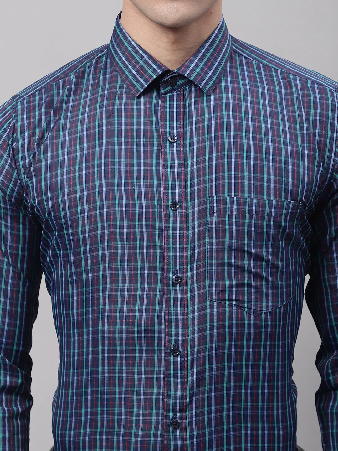 Style Quotient Men Navy Checked Polycotton Regular Fit Formal  Shirt