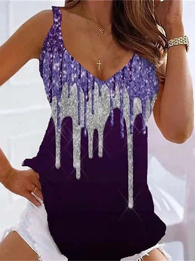 Summer Vibes Women's Sleeveless Tank Top with V-Neck and Graphic Print