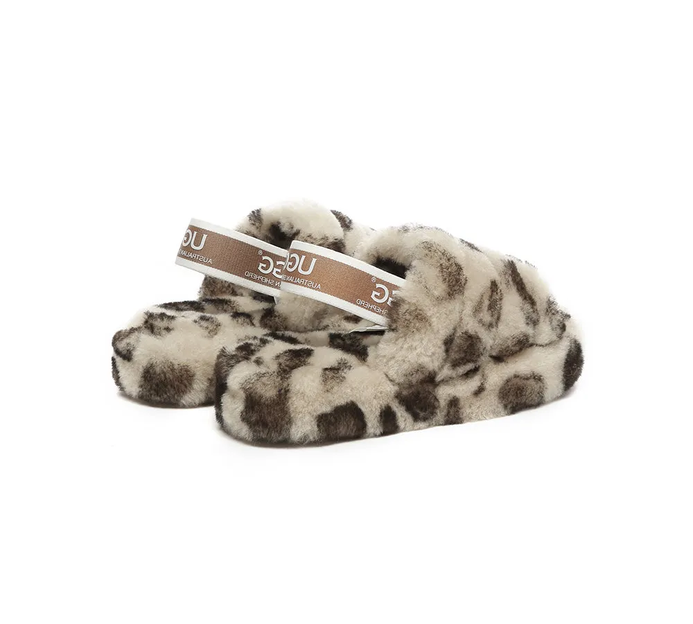 UGG AUSTRALIAN SHEPHERD Kids Slingback Fluffy Slides Leopard Puffy