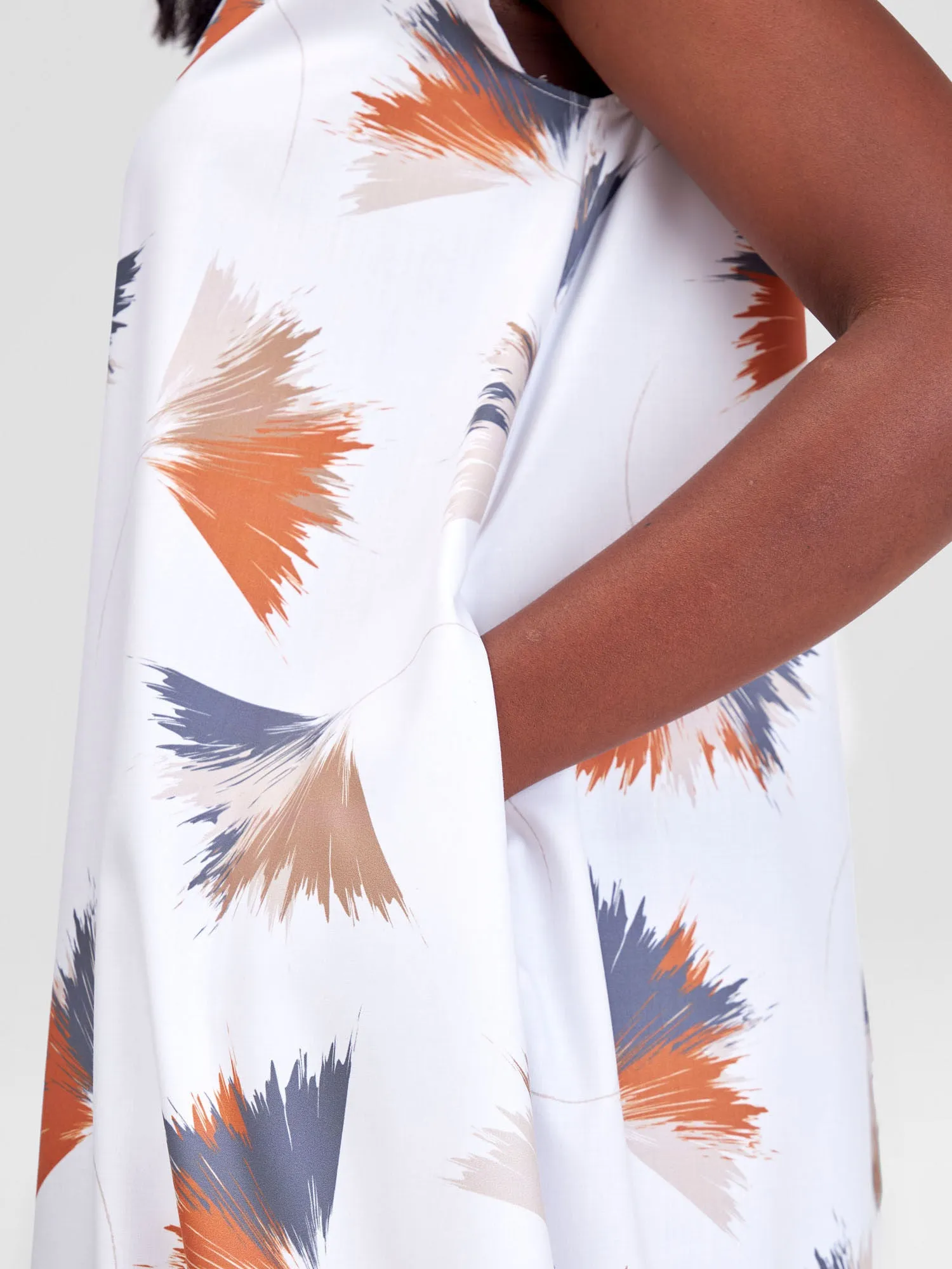 Vivo Jema High Low Tent Dress - White / Orange Niger Print