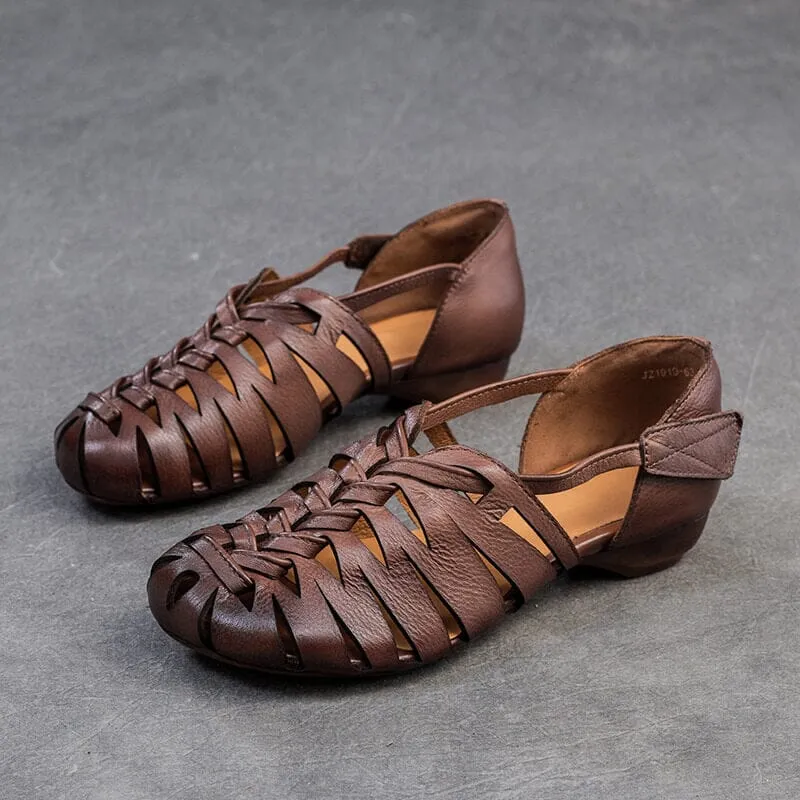 Women Spring Vintage Casual Leather Sandals